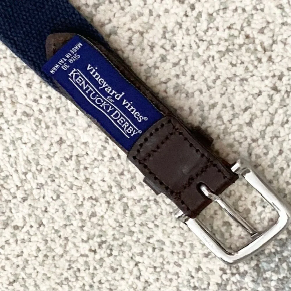 Vineyard Vines Boys Size 30 XL Kentucky Derby Seersucker Leather Bow Tie Belt